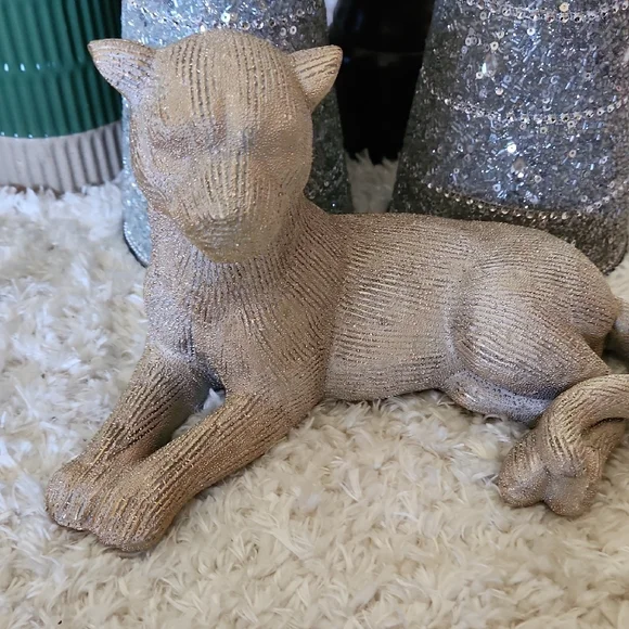 Gold Cat Figurine Decorative Accent for Shelf or Table - Picture 4 of 5
